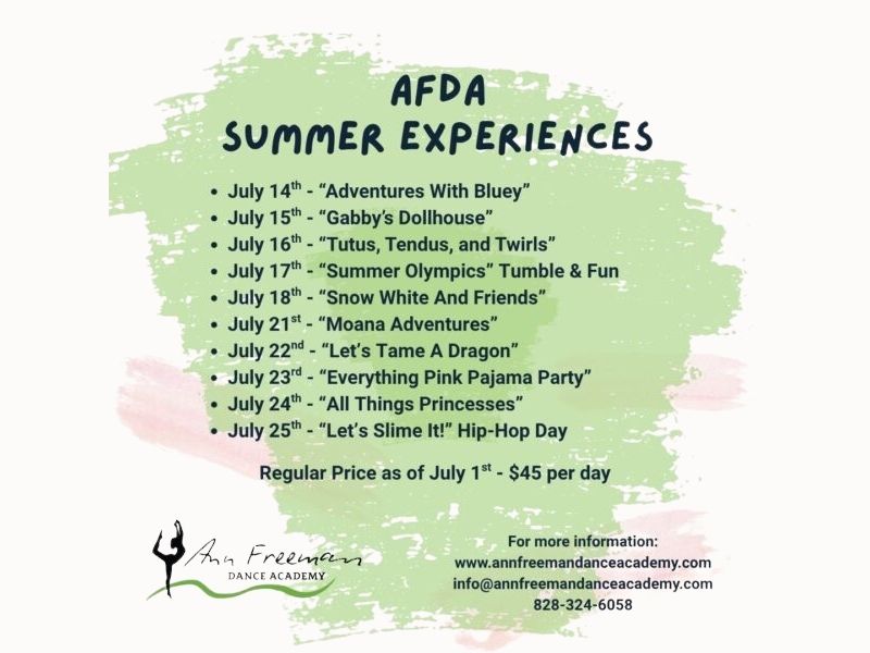 Ann Freeman Dance Academy’s Summer Experiences for 3 to 5 year olds